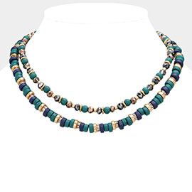Wood Faceted Beaded Layered Necklace