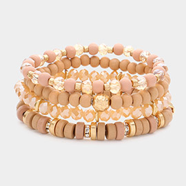 4PCS - Wood Faceted Beaded Stretch Multi Layered Bracelets