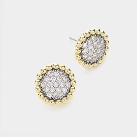 14K Gold Plated CZ Stone Paved Round Stud Earrings