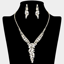 Marquise Round Stone Cluster Pointed Rhinestone Paved Necklace