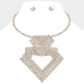 Oversized Abstract Rhinestone Paved Pendant Pointed Evening Choker Necklace