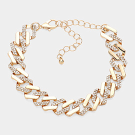 Gold Dipped Chunky Rhinestone Paved Chain Bracelet