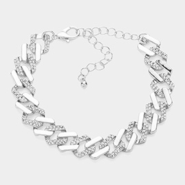Silver Dipped Chunky Rhinestone Paved Chain Bracelet