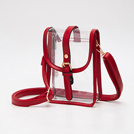 Faux Leather Belt Buckle Pointed Transparent Crossbody Bag