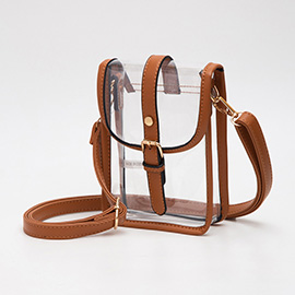Faux Leather Belt Buckle Pointed Transparent Crossbody Bag
