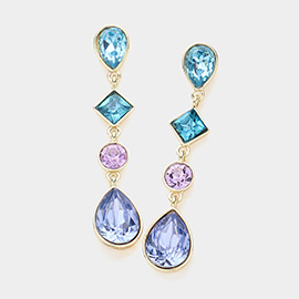 Teardrop Round Rhombus Stone Cluster Link Dropdown Earrings