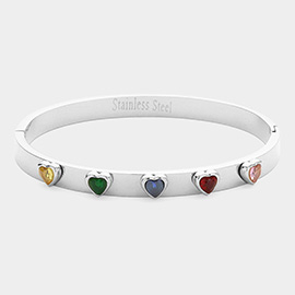 Heart Stone Pointed Stainless Steel Hinged Bracelet
