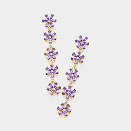 Flower Stone Cluster Link Drop Down Earrings