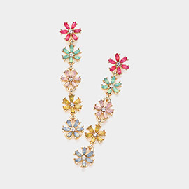 Flower Stone Cluster Link Drop Down Earrings