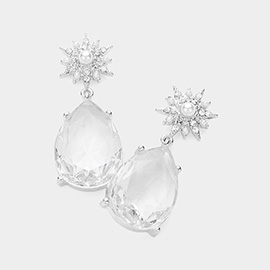 Pearl Pointed Teardrop Glass Stone Cluster Dangle Earrings