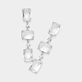 Rectangle Glass Stone Link Dropdown Earrings