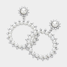 Pearl Embellished Open Circle Dangle Earrings