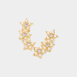 Pearl Embellished Triple Star Stud Earrings