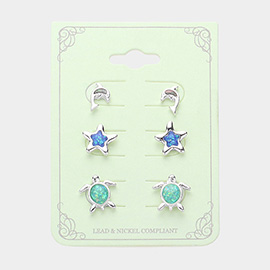 3Pairs - Dolphin Starfish Sea Turtle Stud Earrings Set