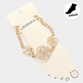 Stone Paved Flower Pointed Link Chain Anklet