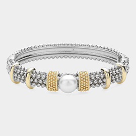 Pearl Pointed Two Tone Metal Bubble Hinged Bangle Closure