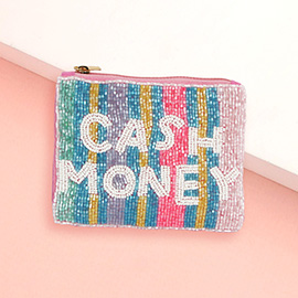 CASH MONEY Message Seed Beaded Mini Pouch Bag