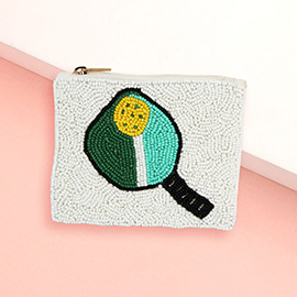 Pickleball Paddle Ball Seed Beaded Mini Pouch Bag