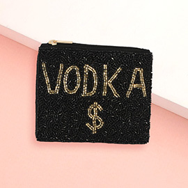 VODKA Message Seed Beaded Mini Pouch Bag
