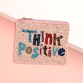 THINK POSITIVE Message Seed Beaded Mini Pouch Bag