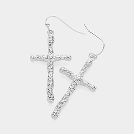Textured Metal Cross Dangle Earrings