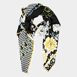 Flower Space A Printed Oblong Silky Satin Scarf Shawl