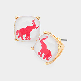 Elephant Printed Cushion Square Stud Earrings
