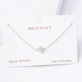 White Gold Dipped CZ Stone Quatrefoil Pendant Pointed Handmade Bracelet