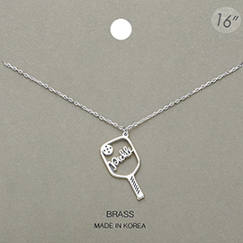 Brass Metal Pickleball Pendant Necklace