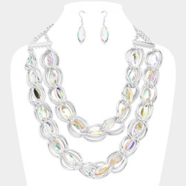 Faceted Marquise Stone Link Chunky Chain Layered Statement Necklace