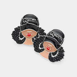 Enamel Afro Woman in Queen Hat Earrings