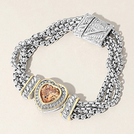 14K Gold Plated CZ Stone Paved Heart Pointed Magnetic Bracelet