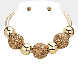 Baguette Stone Ball Metal Ball Chunky Necklace