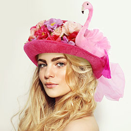 Floral Feather Flamingo Pointed Mesh Bow Derby Hat