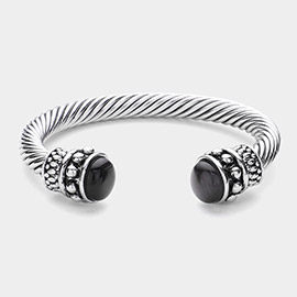 Black Stone Tip Cable Cuff Bracelet