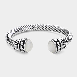 White Cats Eye Tip Cable Cuff Bracelet