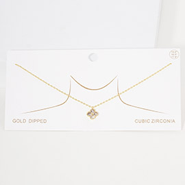Gold Dipped CZ Stone Quatrefoil Pendant Necklace