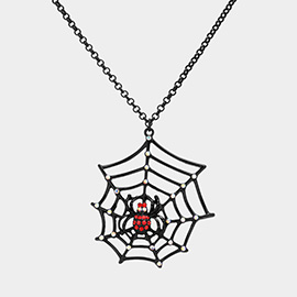 Stone Pointed Halloween Spider Web Pendant Necklace