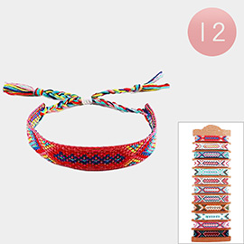 12PCS - Bohemian Aztec Pattern Braided Cinch Pull Tie Bracelets