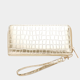 Faux Leather Crocodile Embossed Wallet with Wristlet