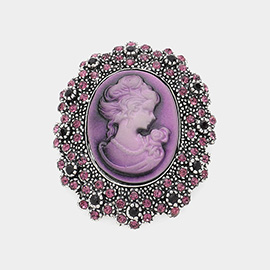 Rhinestone Paved Embellished Cameo Pointed Pin Brooch