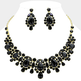 Round Glass Stone Cluster Embellished Evening Collar Necklace