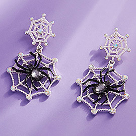 Stone Pointed Halloween Spider Web Link Dangle Earrings