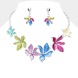 Colored Metal Flower Bib Necklace