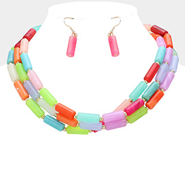 Celluloid Acetate Cylinder Beads Beaded Layered Bib Necklace