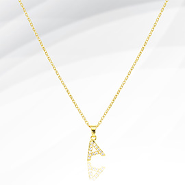 -A- Stainless Steel CZ Stone Paved Monogram Pendant Necklace