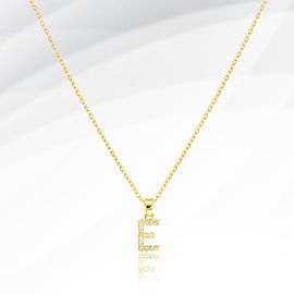 -E- Stainless Steel CZ Stone Paved Monogram Pendant Necklace