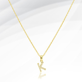 -K- Stainless Steel CZ Stone Paved Monogram Pendant Necklace