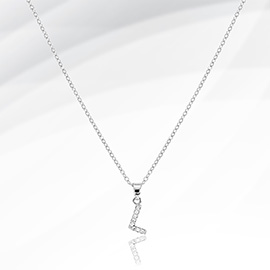 -L- Stainless Steel CZ Stone Paved Monogram Pendant Necklace