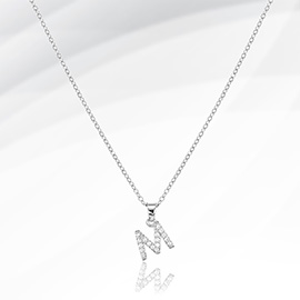-M- Stainless Steel CZ Stone Paved Monogram Pendant Necklace